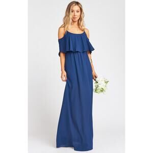 Show Me Your Mumu Dress Women Small Blue Caitlin Cold Shoulder Bridesmaid